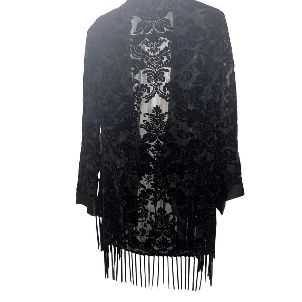 Vtg Soft Surroundings Sz S Black Velvet Burnout Fringe Kimono Boho Whimsigoth